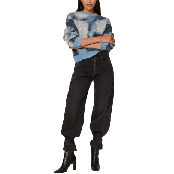 The Kooples Sweaters - The Kooples Blue Green Abstract Colorblock Faded Print Alpaca Wool Sweater Small